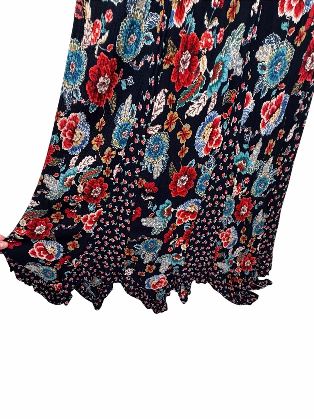 Bila Floral Smocked Maxi Dress Boho Cottagecore Handkerchief Hem L - Picture 6 of 9